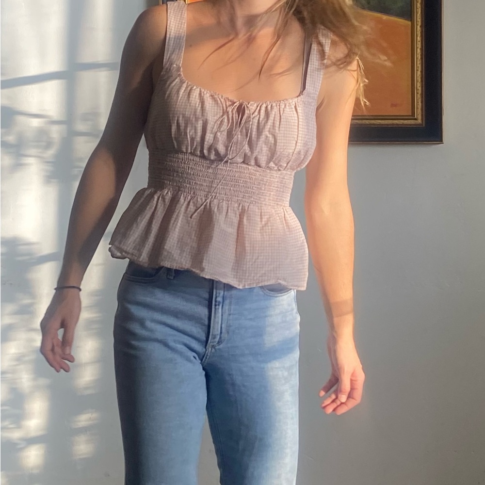 J. Crew, Gingham, Pink and White Feminine Tank Top